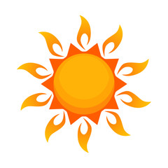 Beautiful yellow sun flat icon. Sunlight, beach, vacation. Sun concept. Vector illustration can be used for topics like weather, season, meteorology