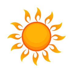 Bright yellow sun flat icon. Warm climate, sunny day, sunlight. Sun concept. Vector illustration can be used for topics like weather, season, meteorology
