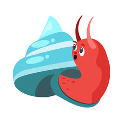 Cartoon snail with blue shell flat icon. Shellfish, slug, gastropod. Mollusk concept. Vector illustration can be used for topics like zoology, nature, sea life