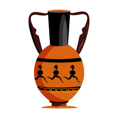 Clay vase with Spartans flat icon. Amphora, jug, antiquity. Greek vases concept. Vector illustration can be used for topics like ancient history, museum, art