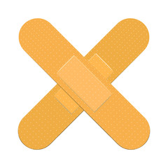 Two crossed adhesive patches flat icon. Wound, injury, accident. Plaster concept. Vector illustration can be used for topics like medicine, pharmacy, healthcare