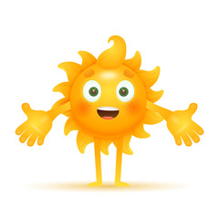 Happy cartoon sun welcoming you. Outstretched, cheerful, positive. Can be used for topics like hospitality welcoming, greeting