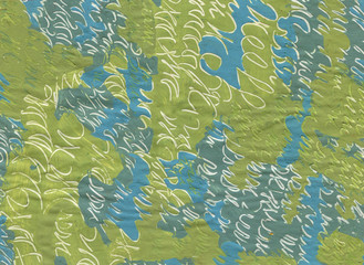 Fototapeta na wymiar Abstract word and letter on green background, grunge texture old wall with blue surface. Watercolor brush on paper