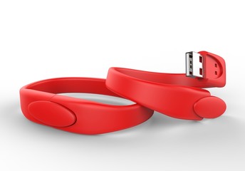 Blank Wristband USB Flash Drive  Promotional USB. 3d render illustration.