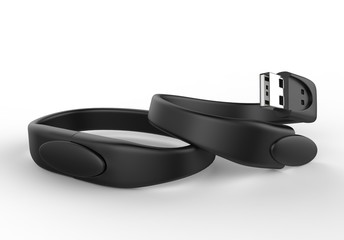 Blank Wristband USB Flash Drive  Promotional USB. 3d render illustration.