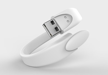Blank Wristband USB Flash Drive  Promotional USB. 3d render illustration.