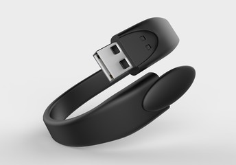 Blank Wristband USB Flash Drive  Promotional USB. 3d render illustration.