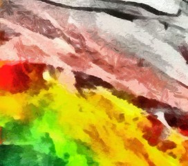 Naklejka premium Creative abstract painting background in oil. Textured brush strokes of paint. Colorful design pattern. Artistic drawing grunge texture. Watercolor mixed fine art template for decoration. Vintage.