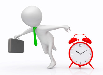 Wecker und 3D Figur als rennender Geschäftsmann