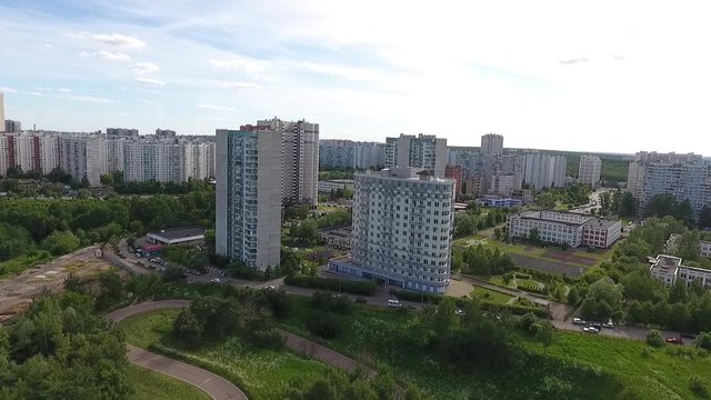 View Moscow, Krylatsky Hills, cycle track, Krylatskaya cycle road led from the drone Olympic cycle track rowing canal