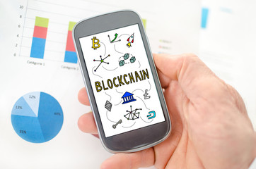 Blockchain technology concept on a smartphone
