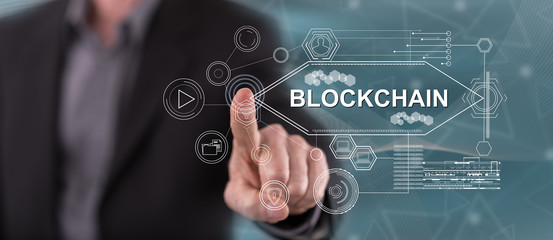 Man touching a blockchain concept
