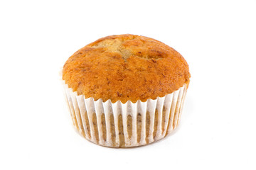 Banana cup cake isolated on white background