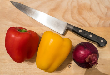 Peppers and onion ready for slicing