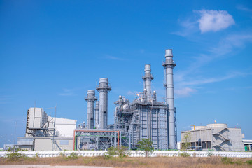 Gas turbine electrical power plant with in blue sky  power for factory  energy concept