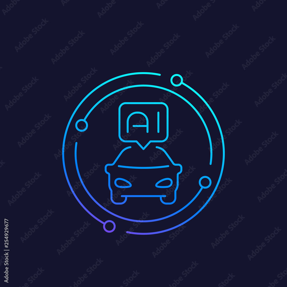 Wall mural autonomous car with AI vector line icon