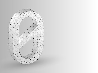 number zero 3D low poly abstract illustration consisting of points, lines, and shapes in the form of planets, stars and the universe. Origami vector digit 0 wireframe concept.