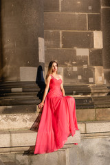 young woman in red dress