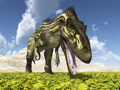 Dinosaurier Torvosaurus in einer Landschaft