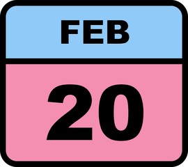 February 20th Date on a Single Day Calendar