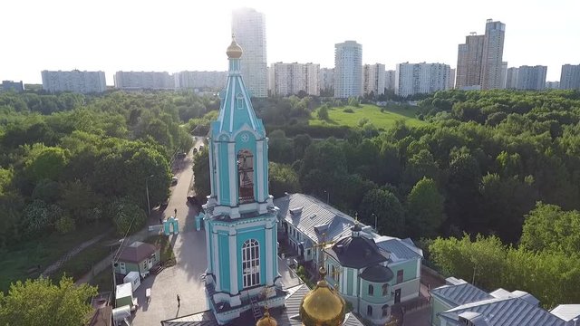 View Moscow, Krylatsky Hills, cycle track, Krylatskaya cycle road led from the drone Olympic cycle track rowing canal