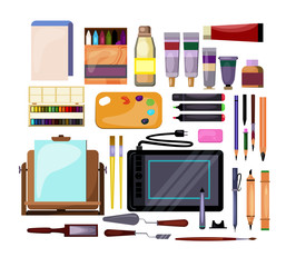 Art and craft tools set. Collection for painting. Can be used for topics like creativity, workshop, designer