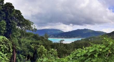 Beautiful and stunning high resolution panorama of landscape views on the Seychelles island