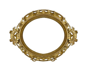 Golden frame for paintings, mirrors or photo isolated on white background	