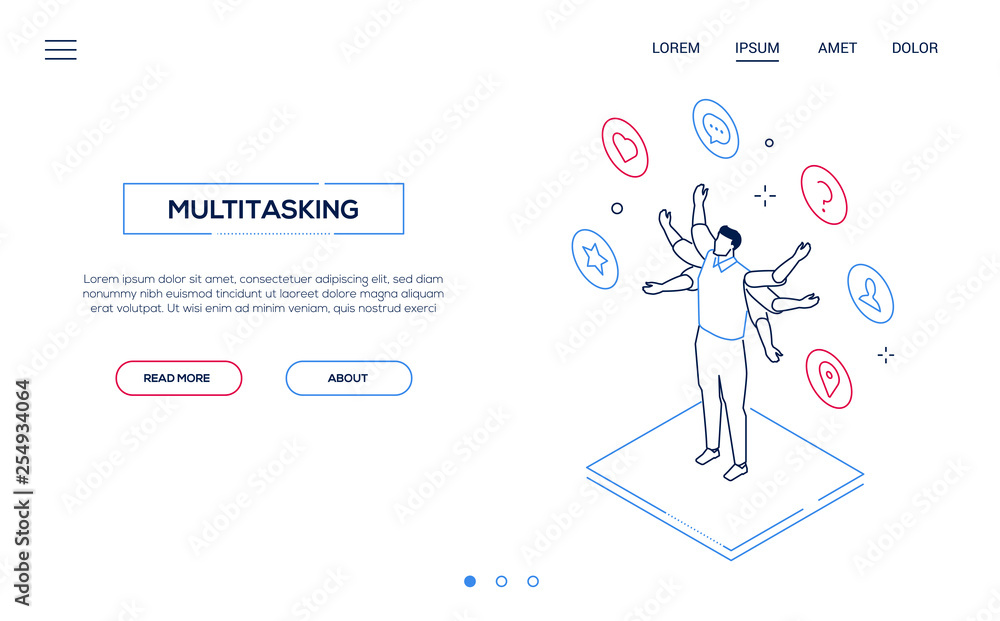 Poster multitasking concept - line design style isometric web banner