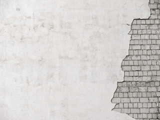 white brick brick wall with old plastered plaster