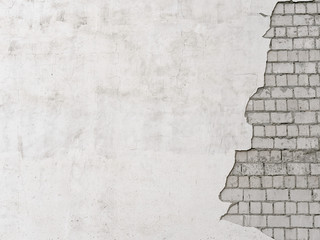 white brick brick wall with old plastered plaster