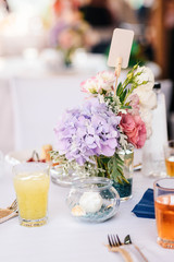 Table decoration/ set up with fresh Hydrangea flower 