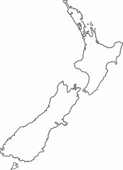 Freehand sketch New Zealand map on white background.