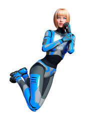3D Rendering Female Robot on White