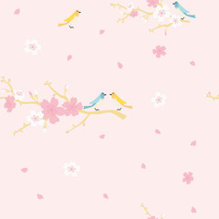 Obraz na płótnie Canvas 桜と鳥　シームレスパターン