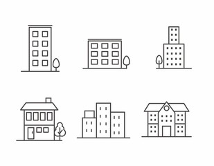 Set of building and real estate icon with simple line design 