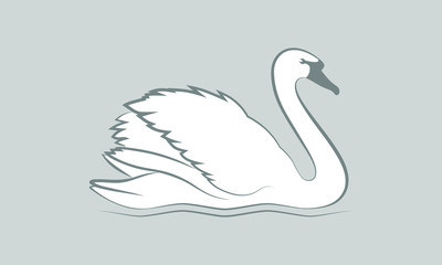 Fototapeta premium Symbol swan. Isolated sign or icon white swan on gray background. Graphic image swan. Logo. Vector illustration