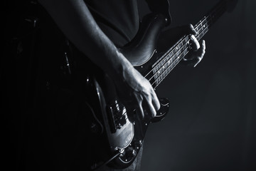 Electric bass guitar player hands