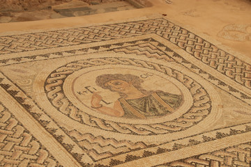Fototapeta na wymiar Mosaic - Bust of a young woman (Iconographic design), ancient Kourion - Cyprus