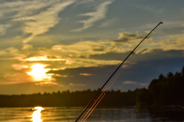 fishing at sunset