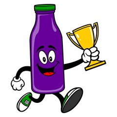Grape Juice Mascot running with a Trophy - A vector cartoon illustration of a Grape Juice Mascot running with a Trophy.