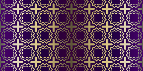 Vector Paper For Scrapbook. Luxury Texture For Wallpaper, Invitation. Seamless Geometric Ornament. Purple gold color