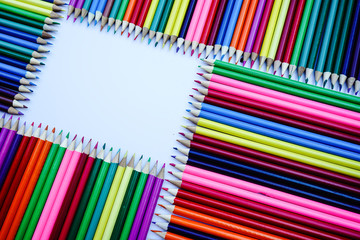 Square shape, made from wood colored pencils