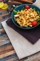 fusilli roast chicken and Italian cheese with basil and parmesan sauce