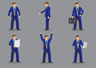 Businessman in Blue Three Piece Suit Vector Character Ilustration