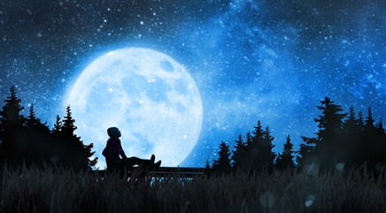 Girl watching the stars in night sky © andreusK