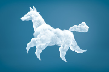3d rendering of a dog-shaped white cloud on light-blue background.