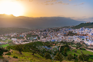 Skyline of Chefchaouen Morocco at Sunset