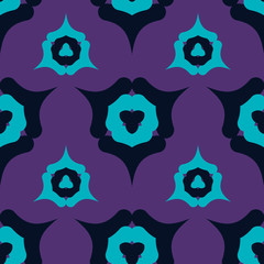 Seamless pattern with geometric elements on a purple background.