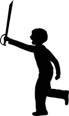 boy playing with sword, silhouette vector